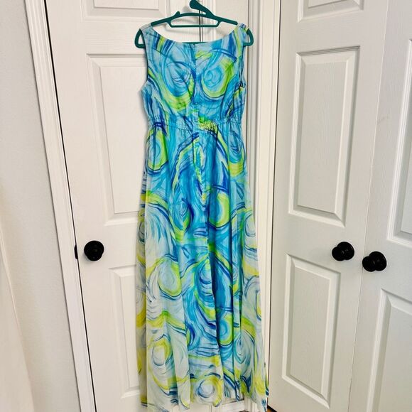 2/$150 Vintage 1960s Lord & Taylor Blue and Green Swirl Maxi Dress EUC - Picture 5 of 9